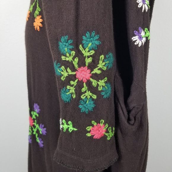 Biya Johnny Was Brown Floral Embroidered Waterfall Long Brown Cardigan Size M - Picture 8 of 15